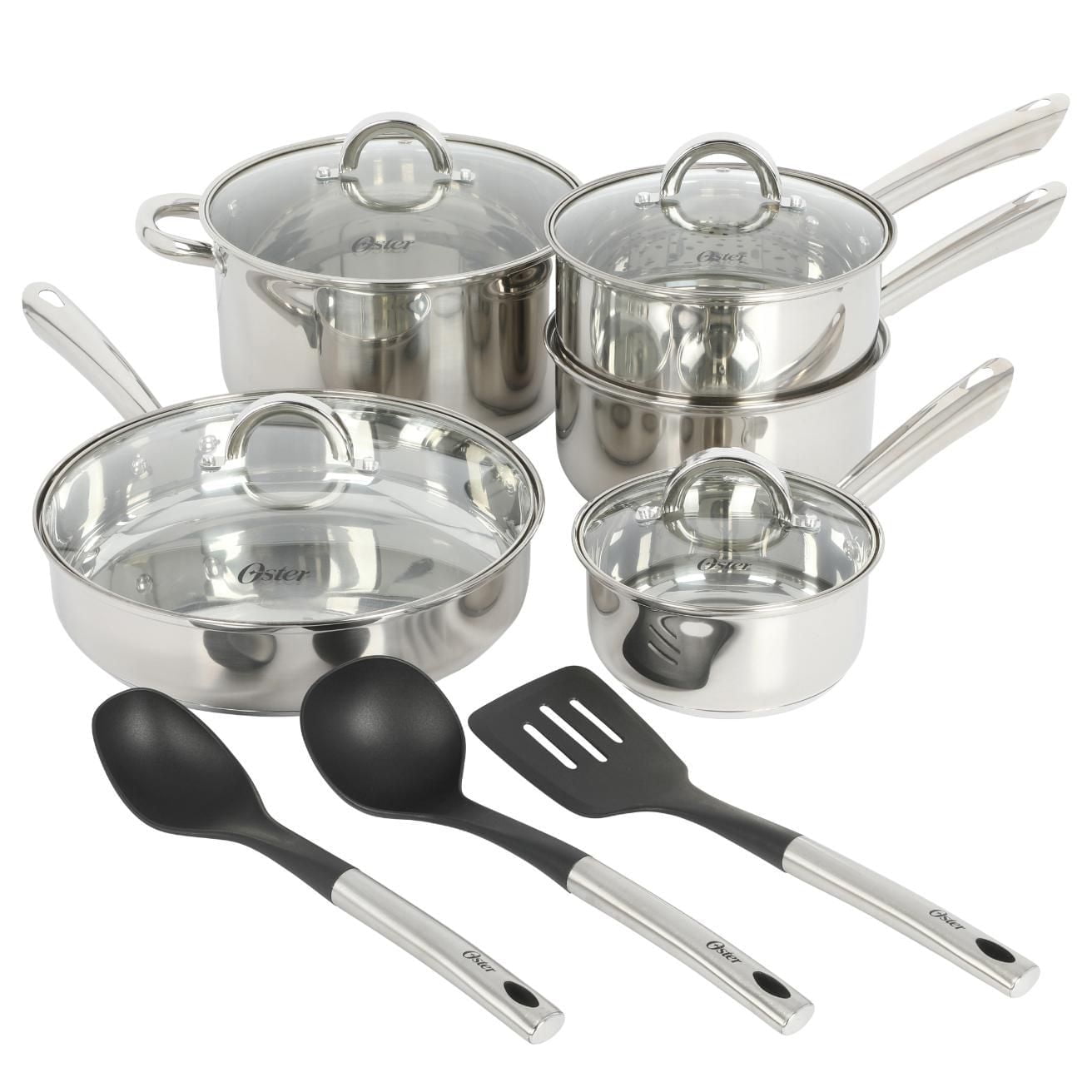 Oster Sangerfield 12 Piece Stainless Steel Cookware Set W/ Kitchen Utensils