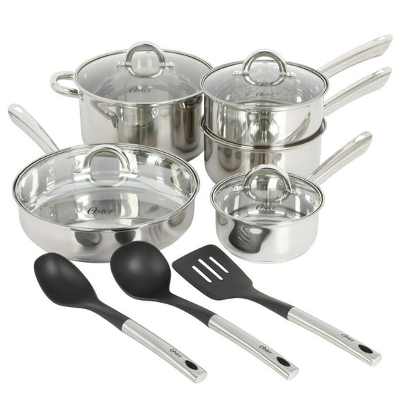 Oster Sangerfield 12 Piece Stainless Steel Cookware Set W/ Kitchen Utensils