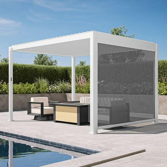 Mirador 111S Outdoor Pergola Aluminum Pull Down Privacy Screen 10' Side, White(Not Pergola)