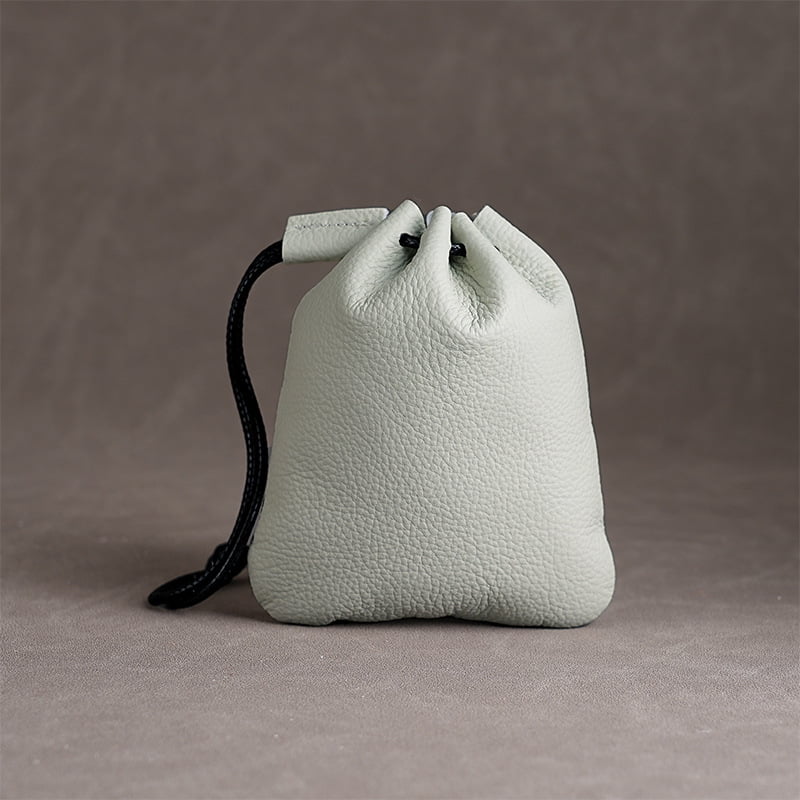 Vintage-style drawstring pouch coin purse made of full cowhide leather soft leather small wallet key and accessory storage bag