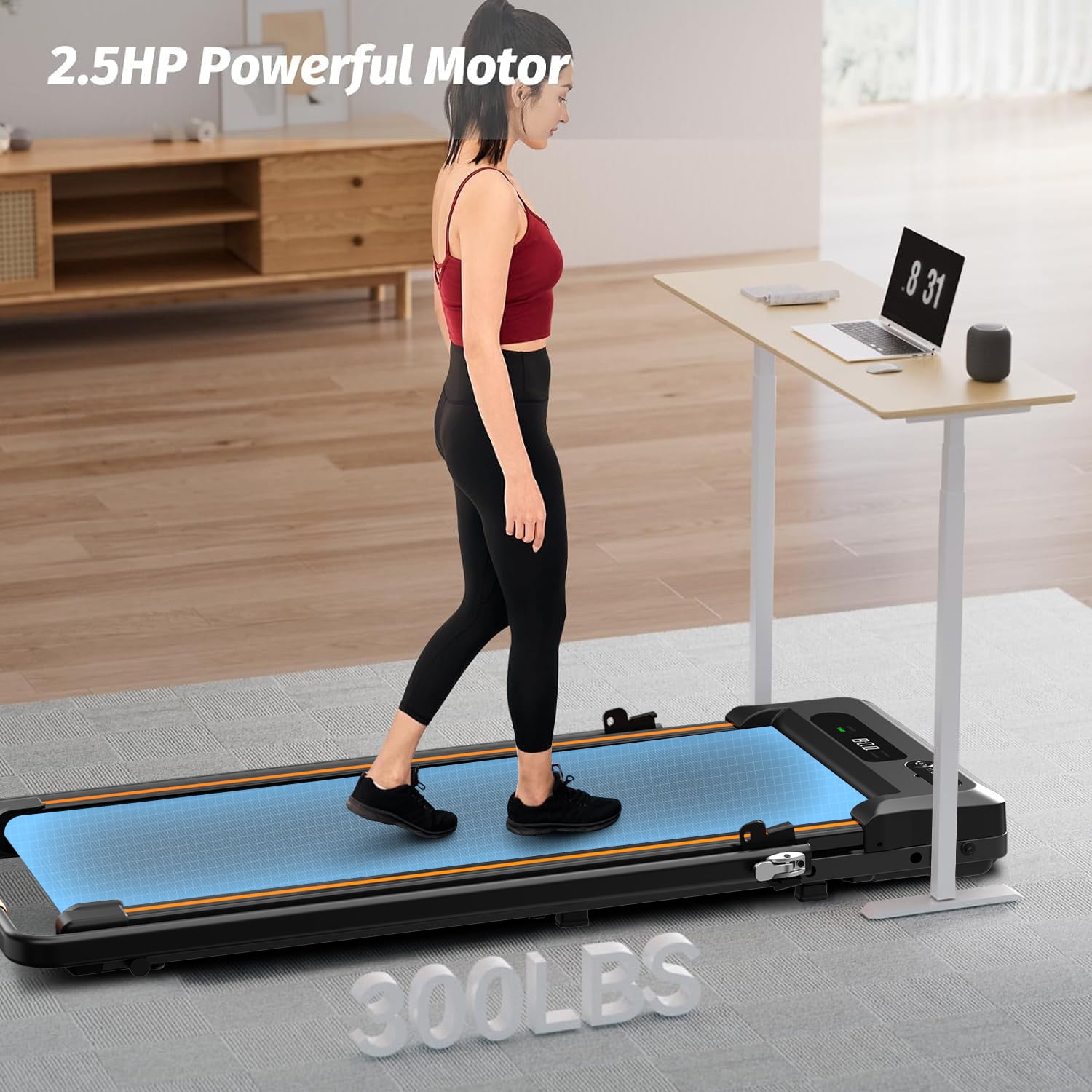 FINATI Under Desk Treadmill, Walking Pad for Home and Office, 2 in 1 Portable Walking Pad Treadmill,2.5 HP Portable Walking Jogging Running Machine with Remote Control and LED Display