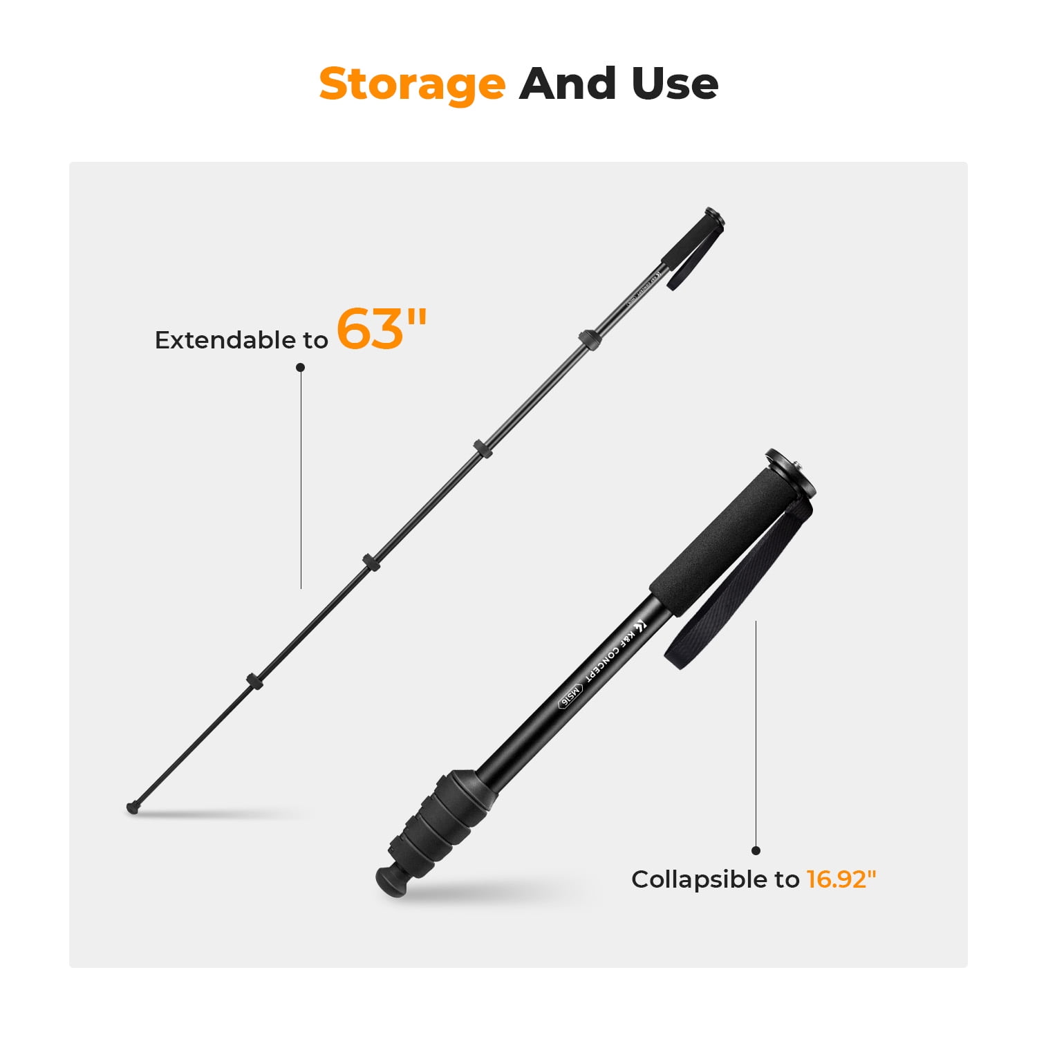 K&F CONCEPT Portable Aluminum 63” Camera Tripod Monopod for Cellphones Video Recording, 22lb/10Kg Load Compact Travel Tripod with 1/4" and 3/8" Dual Screw for DSLR Cameras