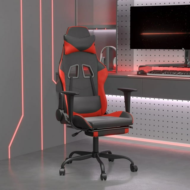 vidaXL Chaise Gaming avec Repose-Pieds en Similicuir Noir et Rouge