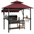 thumbnail image 6 of Heavy Duty Steel Grill Gazebo 8' x 5' – Double-Tier Roof, 7' x 3' Side Awning, LED Lights, Storage Shelves, Hooks – Outdoor BBQ Canopy Shelter for Patio, 6 of 9