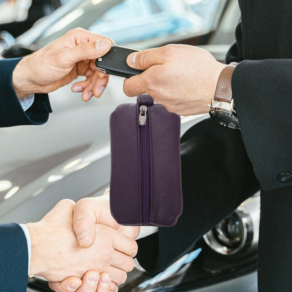 HAKIDZEL 1Pcs Purple Key Case Wallet Pouch Bag with Card Holder Keychain for Men and Women Everyday Use