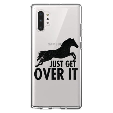 DistinctInk Clear Shockproof Hybrid Case for Galaxy Note 10 PLUS (6.8 Screen) - TPU Bumper Acrylic Back Tempered Glass Screen Protector - Just Get Over It - Horse Jump