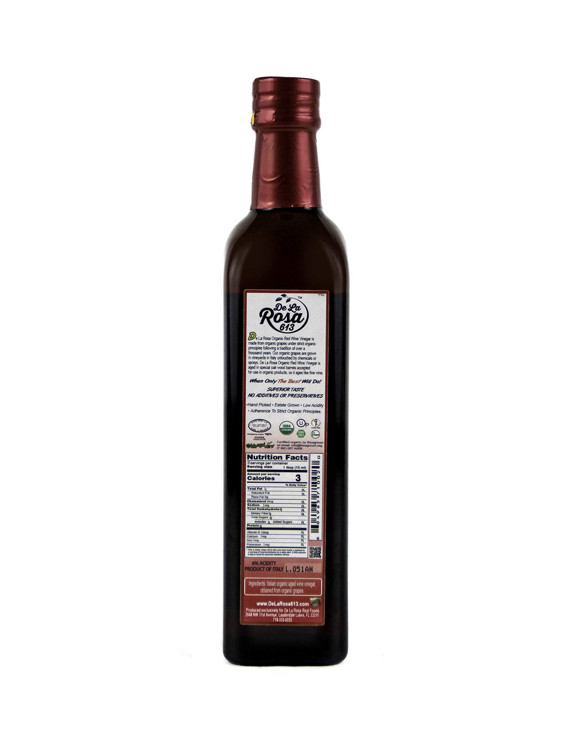 De La Rosa 613 Organic Extra Virgin Olive Oil & Red Wine Vinegar, 2 Pack, 16.9 Oz