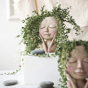 Face Portrait Flower Pot Head Planter Pot Closed Eyes Shape Succulent Planter Cute Resin Planter Vase With Drainage Hole