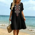 thumbnail image 6 of Uscallm Women's Plus Size V Neck Short Sleeve Embroidery Boho Mini Dress Casual Loose A-Line Mini Dresses for Party, Black XL, 6 of 6