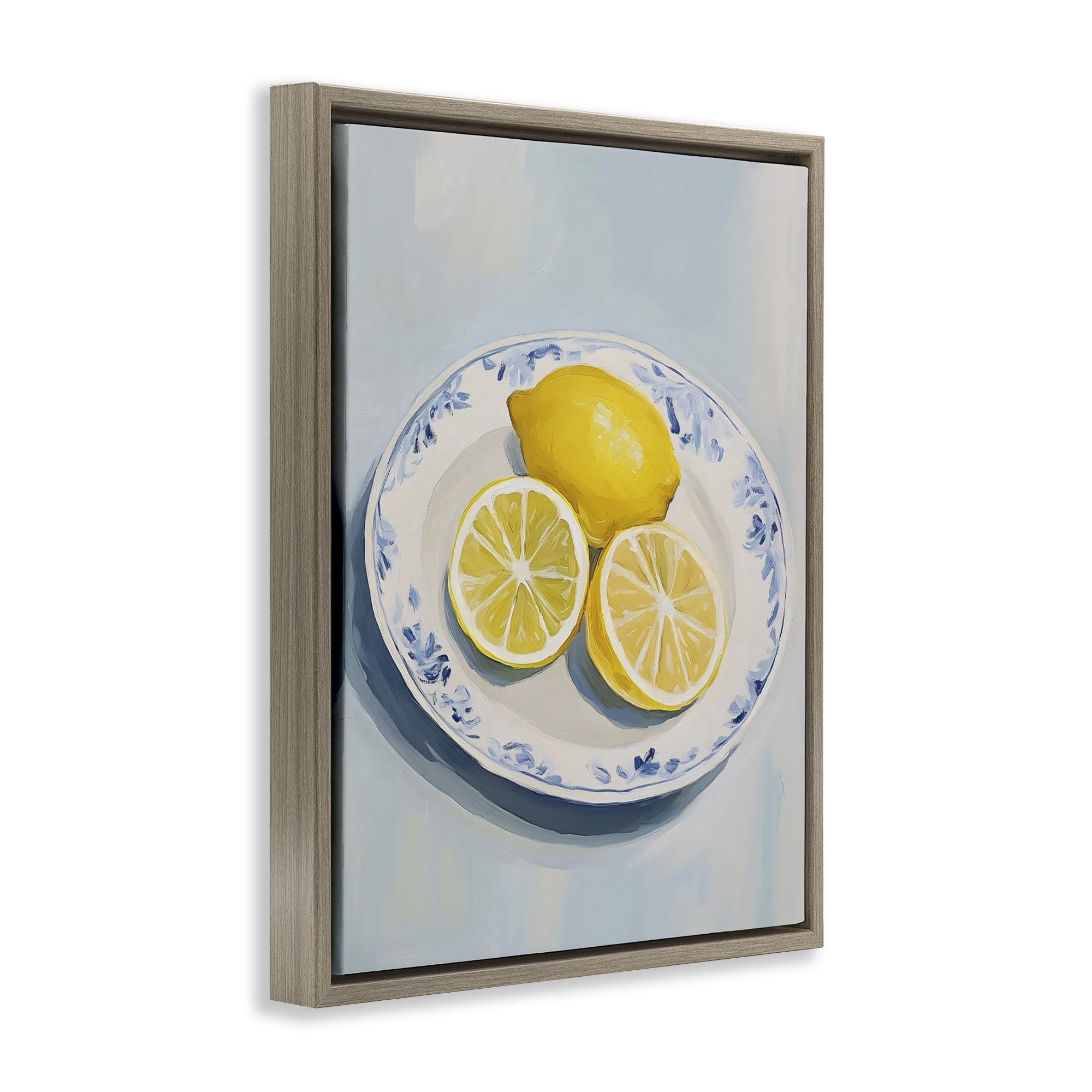 Stupell Industries Plate of Juicy Lemons Brown Framed Floater Canvas Wall Art, design by The Prints Vibe