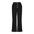thumbnail image 3 of Women's Plus Black Dress Pants Women Petite Short Stretchy Women's High Waist Pants Wide Leg Baggy Casual Button down Loose Straight Nine Points Trousers with Pockets, 3 of 4
