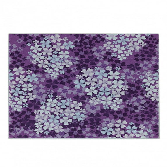 Flower Cutting Board, Lilacs Illustration Greenery Field Freshness Hydrangea Design, Decorative Tempered Glass Cutting and Serving Board, Small Size, Pale Blue Purple White, by Ambesonne