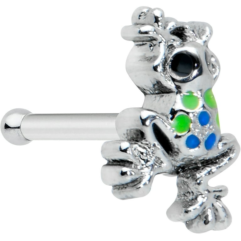 Body Candy Womens 20G Steel Nose Ring Polka Dot Blue Green Frog Nose Stud Nose Bone 1 4
