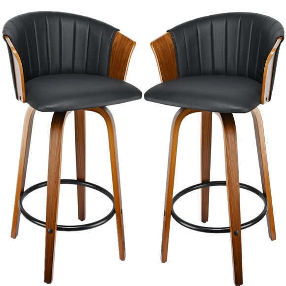 Bar Stools Set of 2, Wood Counter Height Stools with Mid-Backrest and Soft Cushion, Home Kitchen Dining Stools Island Pub Chair