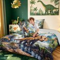 thumbnail image 4 of meiyoeat Waterfall Mountain Dino Full Size Comforter Sets for Boys Girls, Natural Prehistoric Wildlife Bedding Comforter Set, Green Brown, Grey Reversible, 3-Piece, 1 Comforter and 2 Pillowcases, 4 of 6