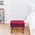 thumbnail image 4 of Red Velvet Tufted Ottoman Entryway Bench, 19.5"x12.5"x17"H Comfy Furry Makeup Stools Foot Rest Sturdy Foot Stool Bedroom End of Bed Living Room Couch Vanity Home Decor Outdoor, 4 of 17