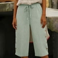 thumbnail image 6 of Striped Capri Pants Women Drawstring Loose Fit Button Pants Lightweight Summer Pinstripe Pants, 6 of 8