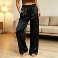 thumbnail image 4 of hoksml Women's Satin Wide Leg Pants Elastic High Waist Silky Lounge Trousers with Pockets for Sleepwear and Casual, 4 of 9