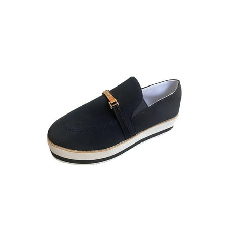 

Wazshop Women Platform Comfort Casual Shoes Slip On Walking Shoe Breathable Flat Loafers Womens Non-Slip Fashion Black 5
