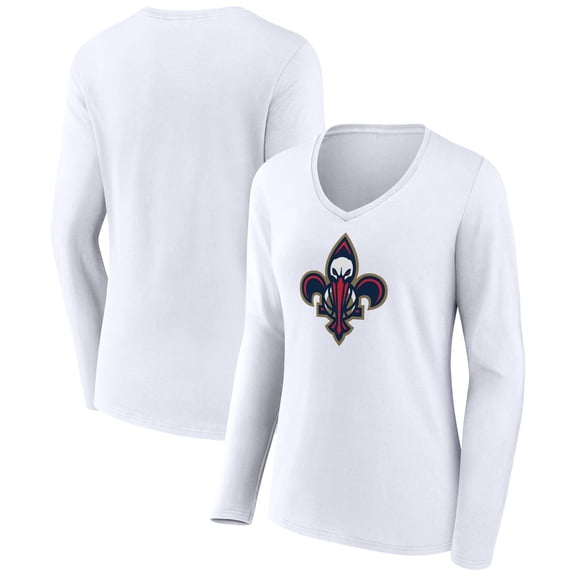 Women's White New Orleans Pelicans Alternate Logo V-Neck Long Sleeve T-Shirt