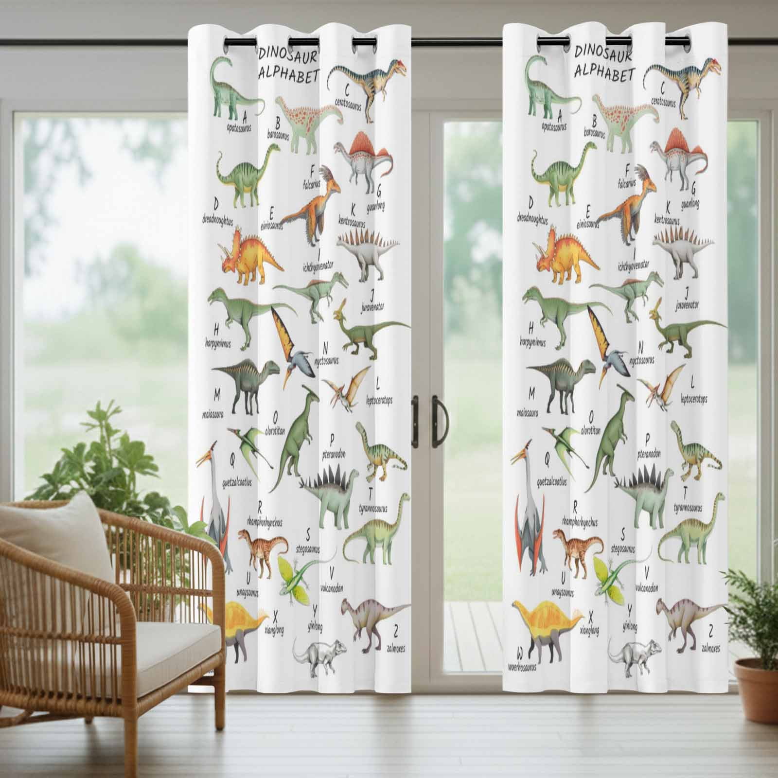 Outdoor Curtains for Patio Waterproof, Dinosaur Windproof Pravicy Outside Porch Blackout Curtain, Funny Dino Cute Cartoon Boys Girls Children Sun Blocking Grommets Curtains for Cabana Gazebo 54"x108"
