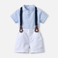 thumbnail image 2 of IROINNID Toddler Boys Short Sleeve Shirts&Suspender Shorts Cotton Formal Outfit Infant Solid Photography Birthday Gentlemen Set 2PC, 2 of 5
