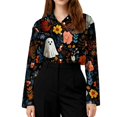 thumbnail image 5 of Delconic Womens Halloween Print Button Down Shirt Long Sleeve Casual Regular Fit Collared Blouse Floral Ghost Pattern Top Black L, 5 of 7