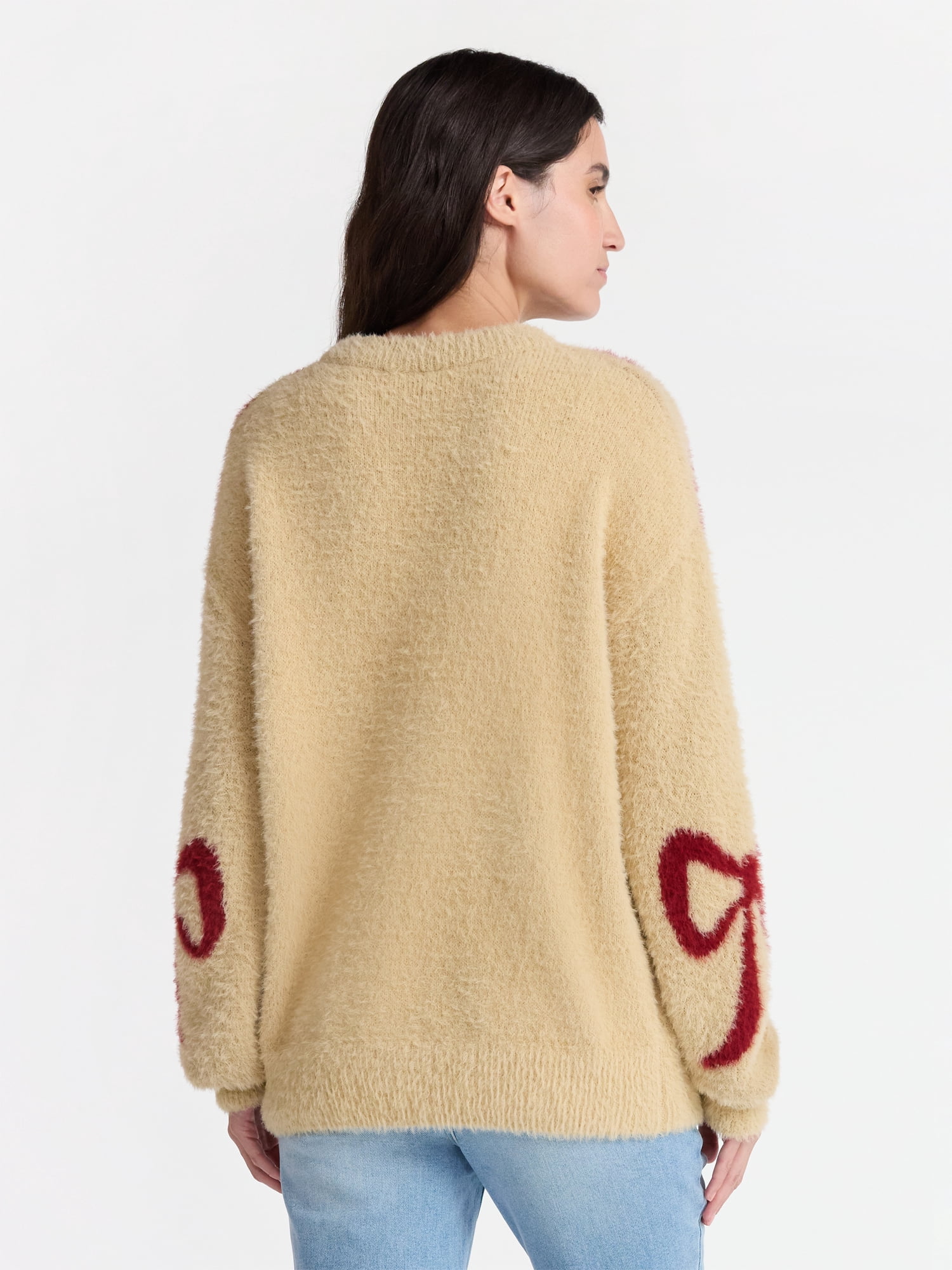 99 Jane Street Women's and Women's Plus Bow Print Pullover Sweater, Midweight, Sizes XS-4X