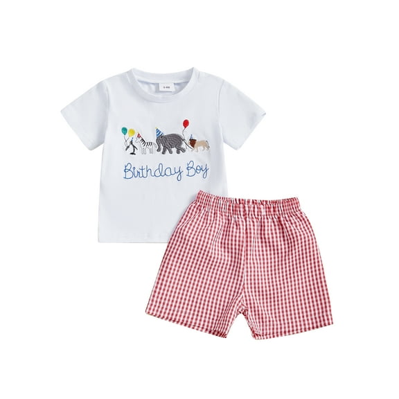 aturustex Little Boy 2pcs Birthday Shorts Outfits 6M 12M 18M 2T 3T 4T Toddler Baby Short Sleeve T-Shirt Letter Animal Print Shirt Round Neck Tops withmmer Clothes Beachwear for Holiday Party