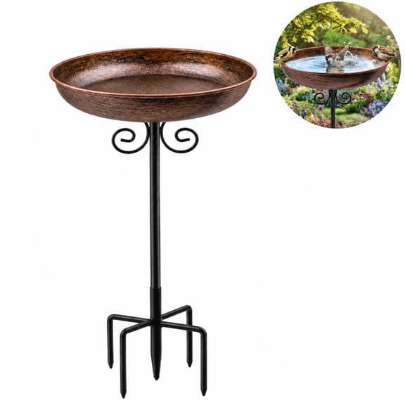 Small Metal Bird Bath for Outdoors,Bird Bath for Outside,10" Dia Bowl with Stake Birdbaths Garden Yard Lawn Decor 0.4 Gallon