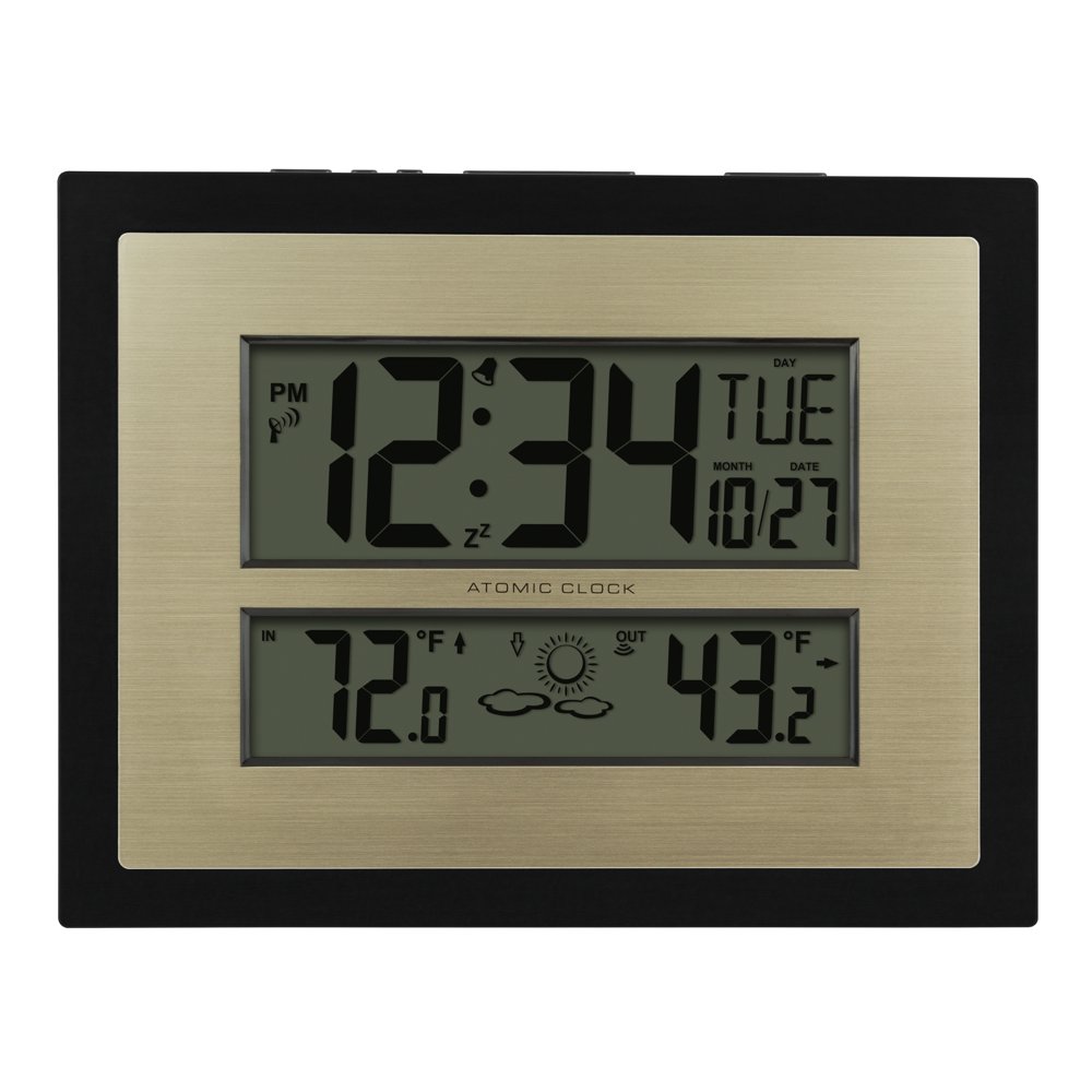 Better Homes & Gardens Atomic Digital Wall Clock with Forecast, Black
