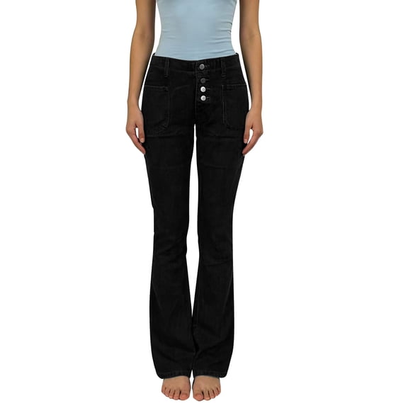 Flare Leg Jeans for Women, Audhol Women's Flare Bell Bottom Jeans Mid-High Waisted Stretch Wide Leg Denim Pants Bootcut Jeans for Women Black L