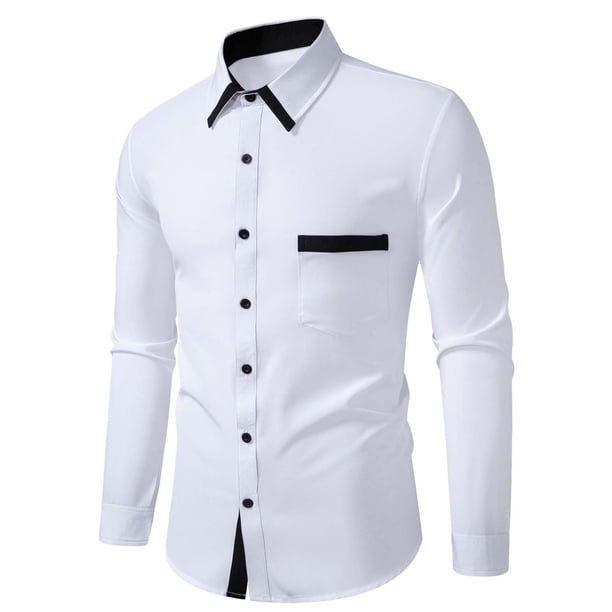 pstuiky Camisas de manga larga abrigadas para hombre, Camisa informal de color liso con botones, manga larga, cuello vuelto, transpirable y elástica para hombre Tops casuales para hombres m
