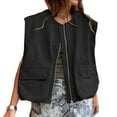 thumbnail image 2 of SHIXIAOO Women's Fashion Sleeveless Pocket Wide Songma Solid Color Cardigan Zipper Fashion Coat Thin Sweater Cardigan Color Printed Patch Pocket Cardigan Drape Front Jacket Button Sweaters for Women, 2 of 9