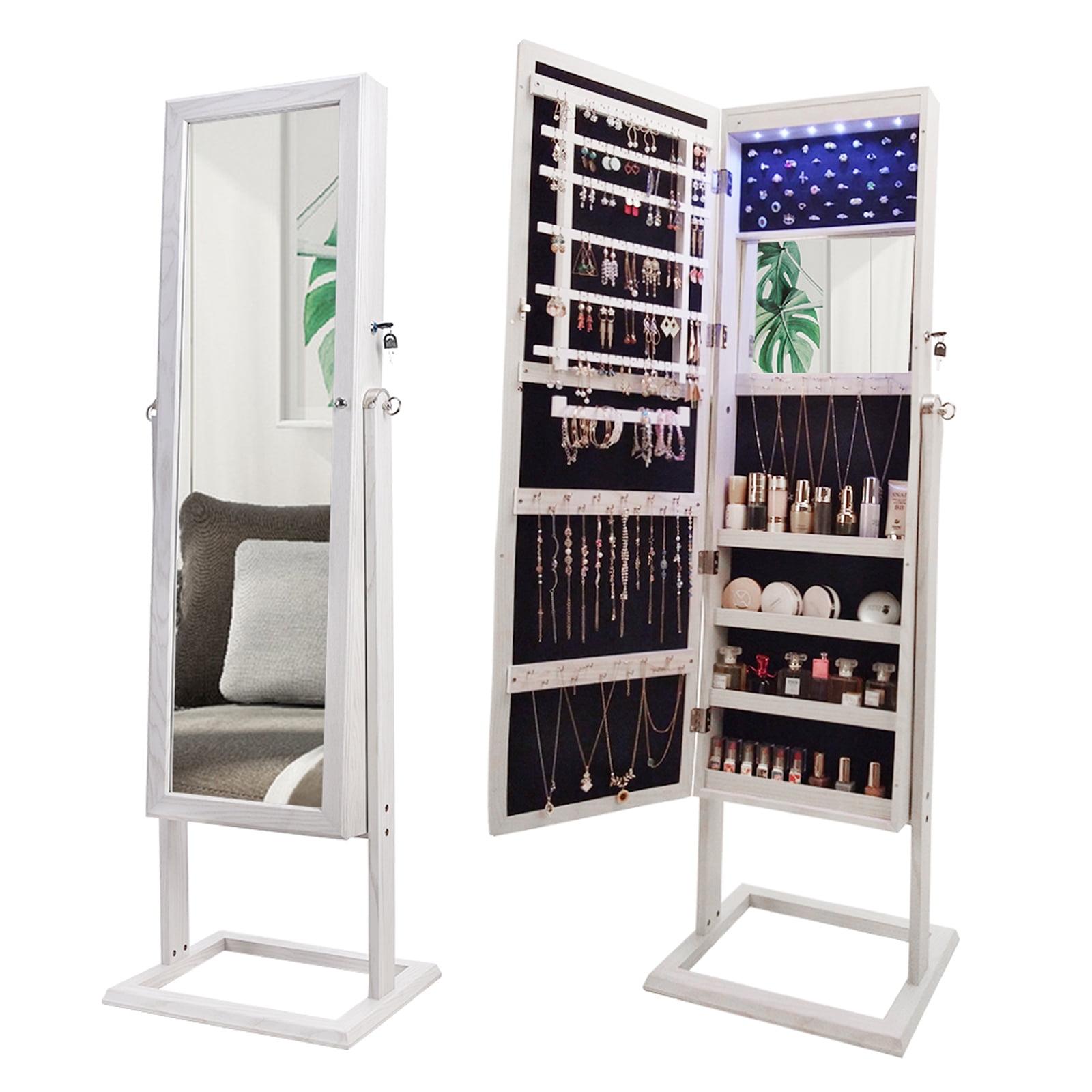 Buy Bonnlo Upgraded 6 LEDs Jewelry Armoire with Square Base & 4