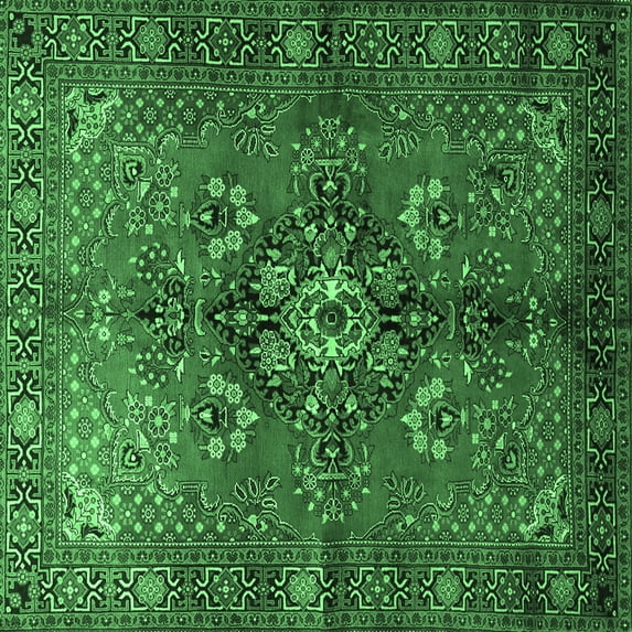 Ahgly Company Indoor Square Persian Emerald Green Traditional Area Rugs, 5' Square