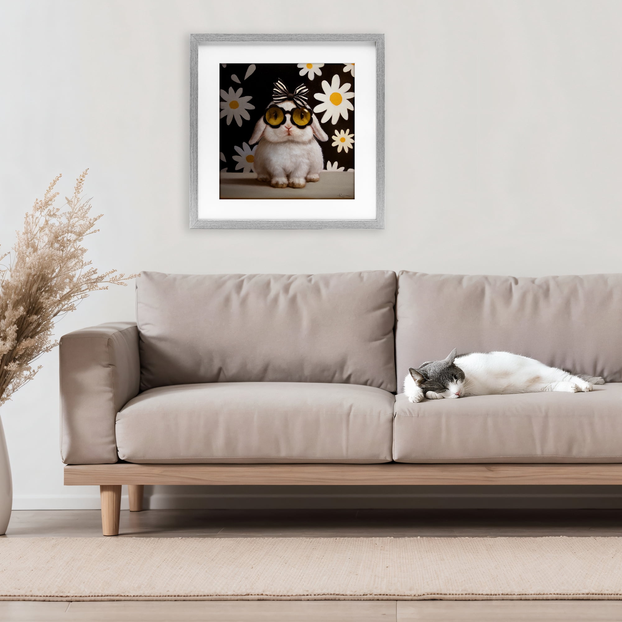 Stupell Industries Boopsie Daisy Bunny Gray Framed Print Under Glass, design by Lucia Heffernan