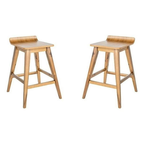 Home Square Mid-century Counter Stool in Light Beige - Set of 2