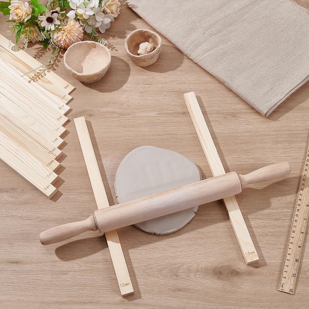 Ceramic Clay Pottery Tool Kits Wood Linen Cloth Fabric and Wooden Rolling Pin Rulers Portable Pottery Wedging Board Linen Tablecloth