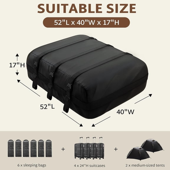 Roof Rack Cargo Carrier 20.4 Cubic Feet, Soft-Shell Rooftop Cargo Box, Waterproof Heavy Duty 1200D for Car with/Without Roof Rack, Includes Anti-Slip Mat, Door Hooks