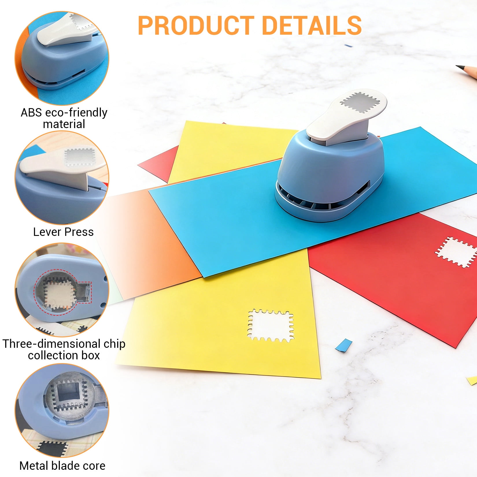 2-Piece Stamp Paper Punch Set, Lockable Craft Hole Puncher with Stainless Steel Blade for Scrapbooking, Cards & Gift Tags