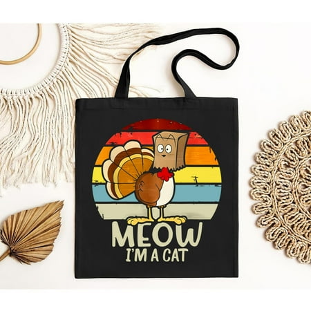 vintage Meow Im Cat Turkey Fake Cat ThanksgivingBag Gift Black Tote Bag-TH16734