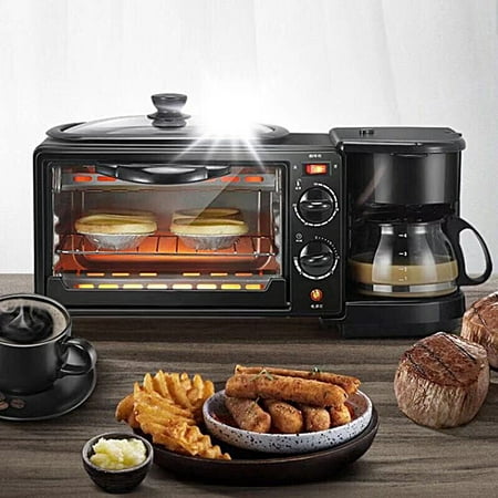 

Xinwanna 1 Set Electric Breakfast Machine 3-in-1 Safe 220V Double Heating Pipe Toaster Household Supplies (Black US Plug)