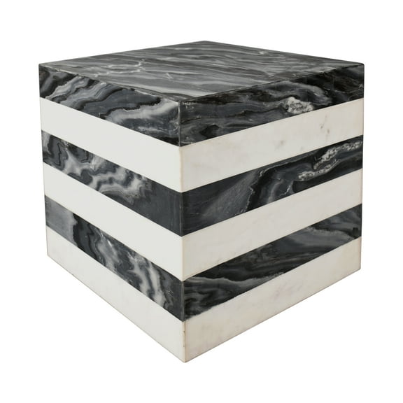 JONATHAN Y Felix 15.5" Contemporary Natural Marble Handmade Cube End Table, Black/White, MTB1101B
