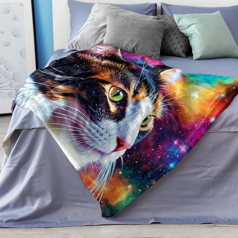 Blankets Throws Bedding Fleece Blanket Throw Soft Throw Blanket Galaxy Cat Animal Rainbow Universe Throw Blankets for Couch