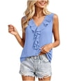 thumbnail image 3 of cocolona Womens Summer Trendy Tank Tops V Neck Ruffle Sleeveless Solid Color Shirts Casual Vacation Outfits Blouses, 3 of 6