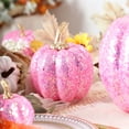 thumbnail image 5 of 7 Pcs Fake Glitter Pumpkins Fall Artificial Pumpkins for Decoration Different Sizes, Halloween Thanksgiving Autumn Harvest DIY Foam Pumpkin Indoor Outdoor Home Decor, Hot Pink, 5 of 6
