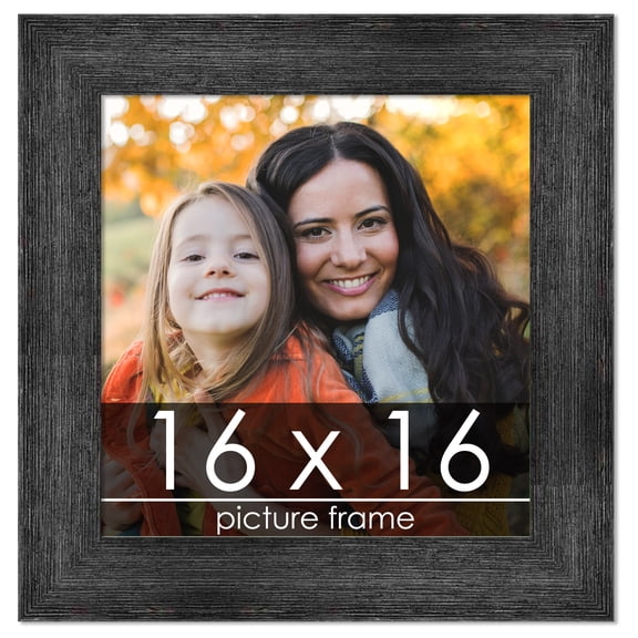 16x16 Distressed/Aged Black Complete Wood Square Picture Frame with UV Acrylic, Foam Board Backing, & Hardware