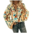 thumbnail image 2 of RYDCOT Womens Fall Ethnic Floral Bohemian Tops Long Sleeve Neck Button Down V Neck Shirts Turndown Collar Blouses for Women Casual Elegant Tops, 2 of 5