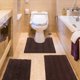 thumbnail image 3 of Juego de alfombras de baño de color rosa a rayas, 3 piezas, ultra suaves, antideslizantes, de chenilla, alfombrillas de baño absorbentes de felpa para baño, dormitorio, cocina, 3 of 5